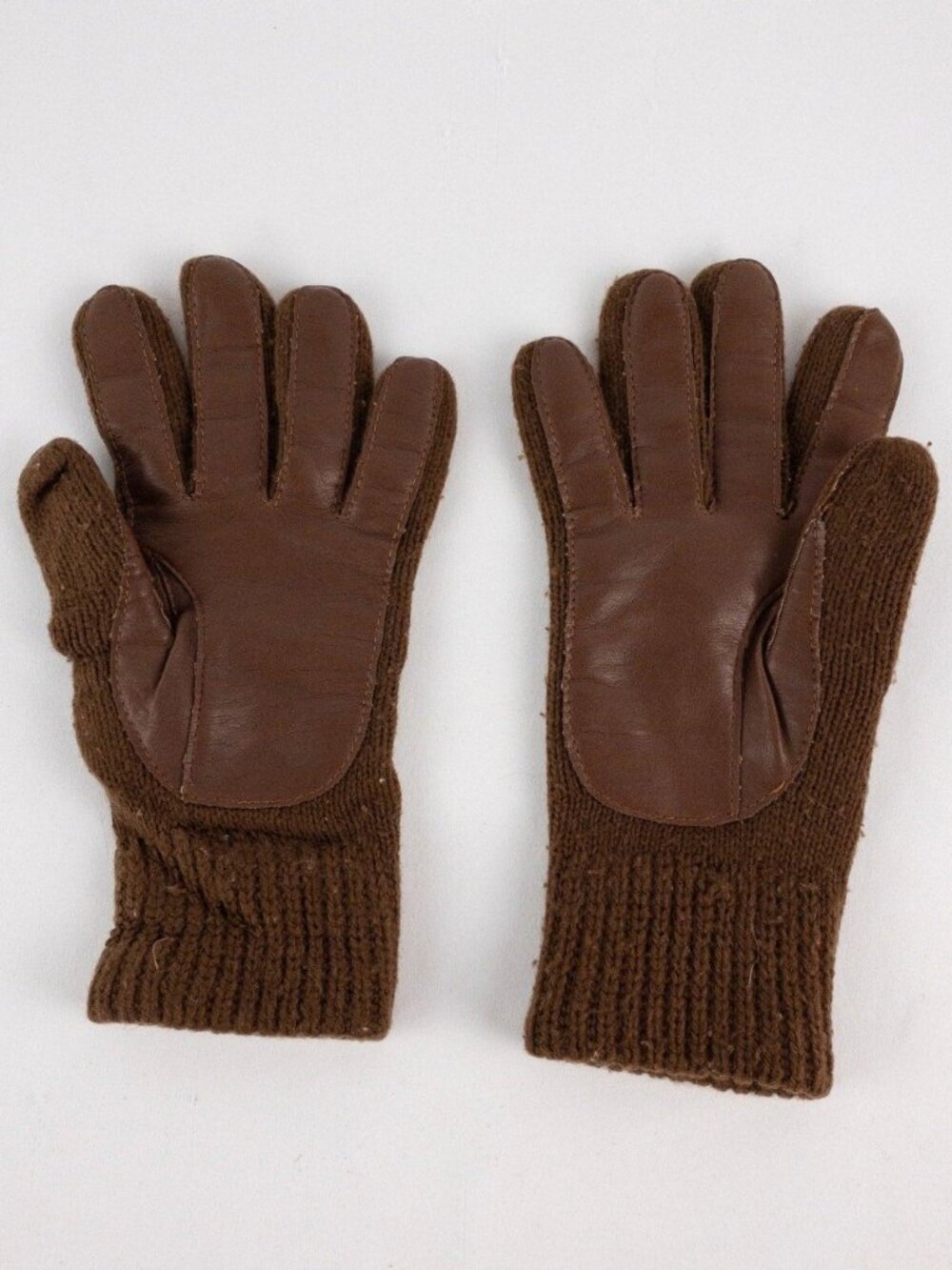 Aris Vintage Brown Knit Fabric Vinyl Gloves Womens One Size